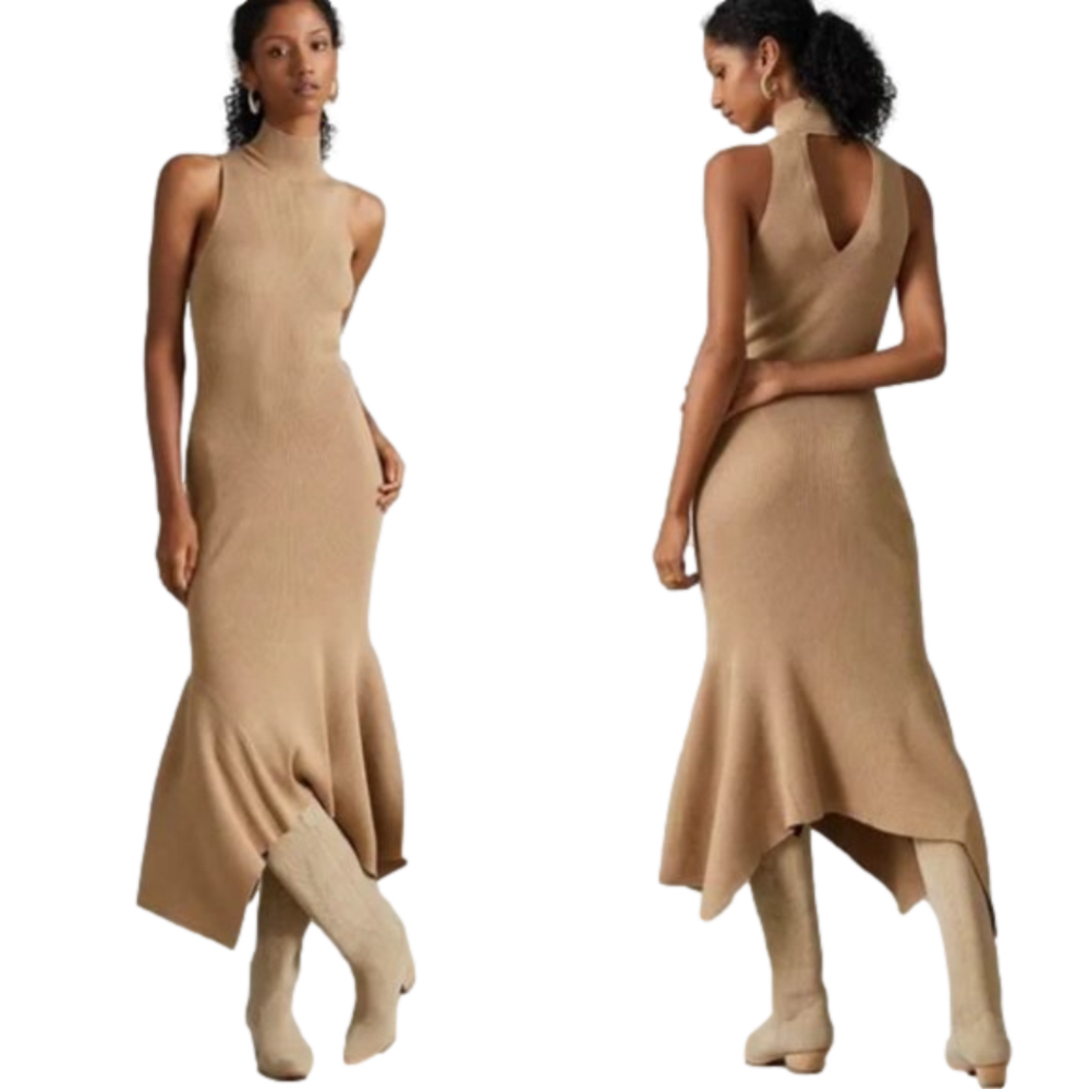 Anthropologie Mock Neck Midi Dress in‎ Cedar NWT